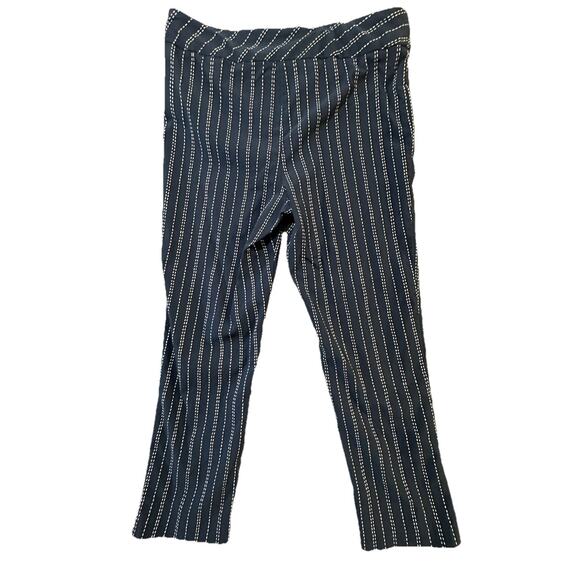Melissa Paige Navy White Striped Pull-On Stretch Pants XL Slim Straight Career - Picture 2 of 6